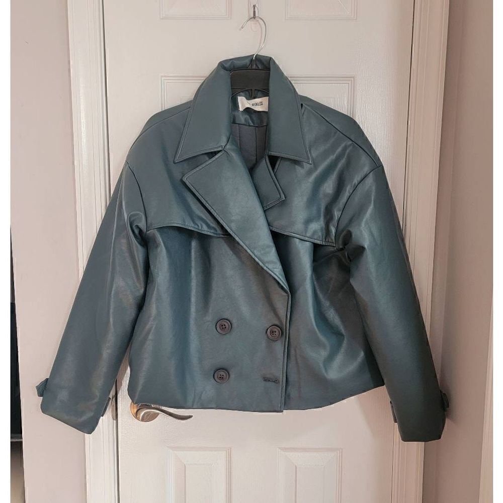 Teal Padded Biker FauxLeather Jacket-Victoria S - Picture 3 of 11
